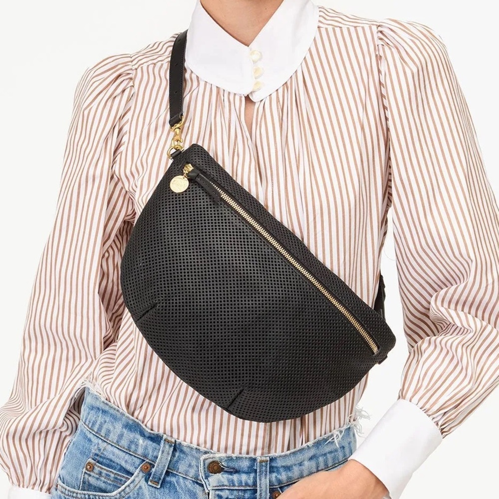 Clare V. Black Perforated Leather Grande Fanny Bag